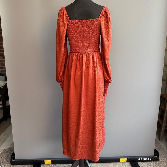 Wrangler Retro Shine Smoked Bodice Dress - orange - rust - silky - midi - size S - Picture 3 of 14